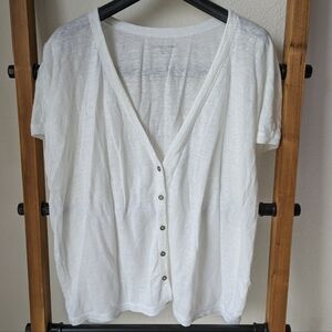 Eileen Fisher White Button-Down Short Sleeve T-shirt - Size PM